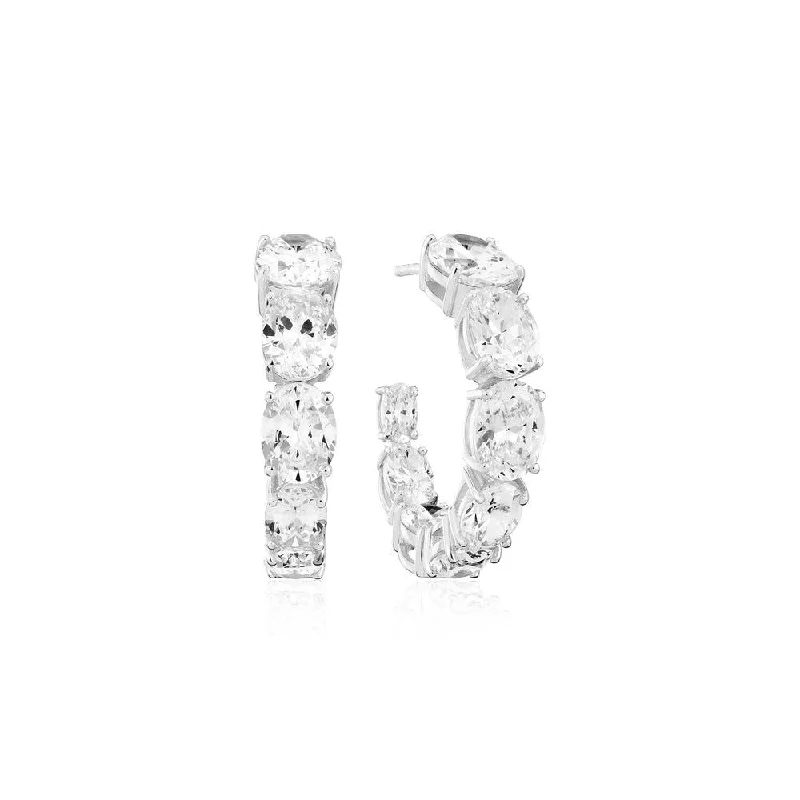 Ellisse Creolo 18K Silver Hoops w. Zirconia