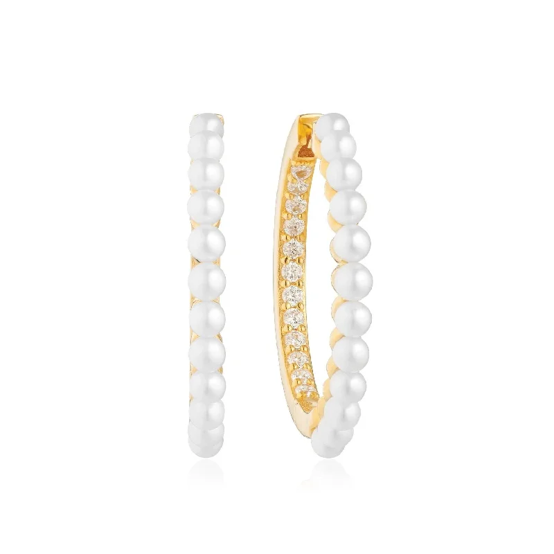 minimalist rose gold bracelet Padua Grande Gold Plated Hoops w. White Zirconias & Pearls