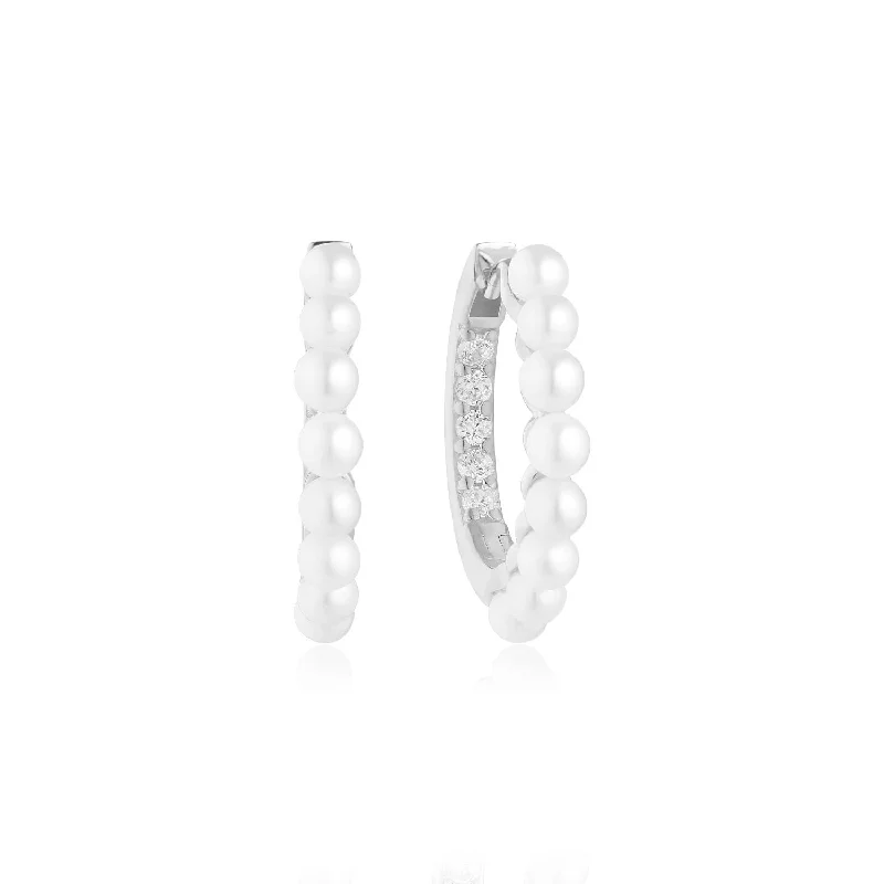 rose gold bezel ring Padua Medio Silver Hoops w. White Zirconias & Pearls