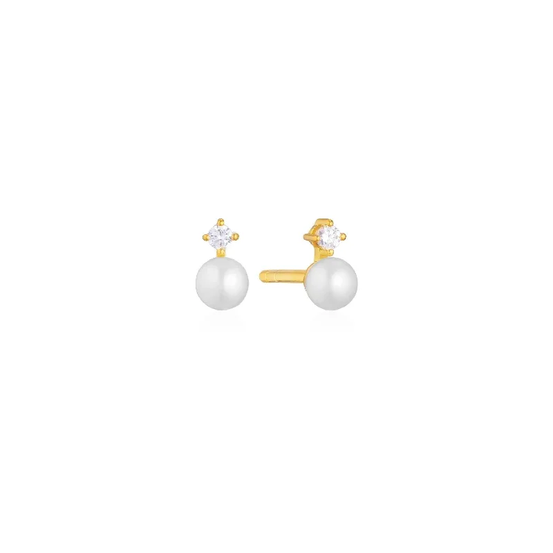 personalized name ring Adria Uno Piccolo Gold Plated Studs w. White Zirconia & Pearl