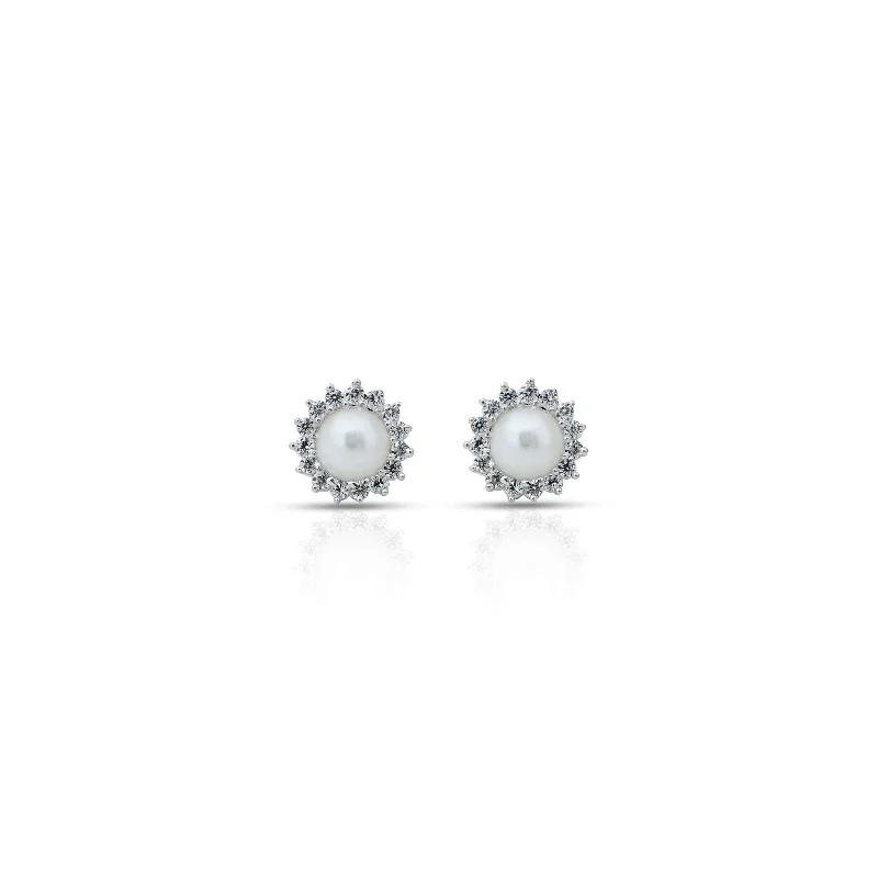 gemstone cluster earrings silver Silver Small CZ Stone on Edge Flower Design Earrings for Girls