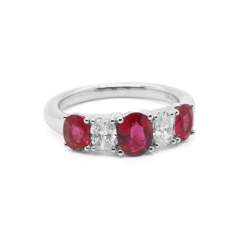 Spark Creations Platinum Five Stone Oval Ruby & Diamond Band