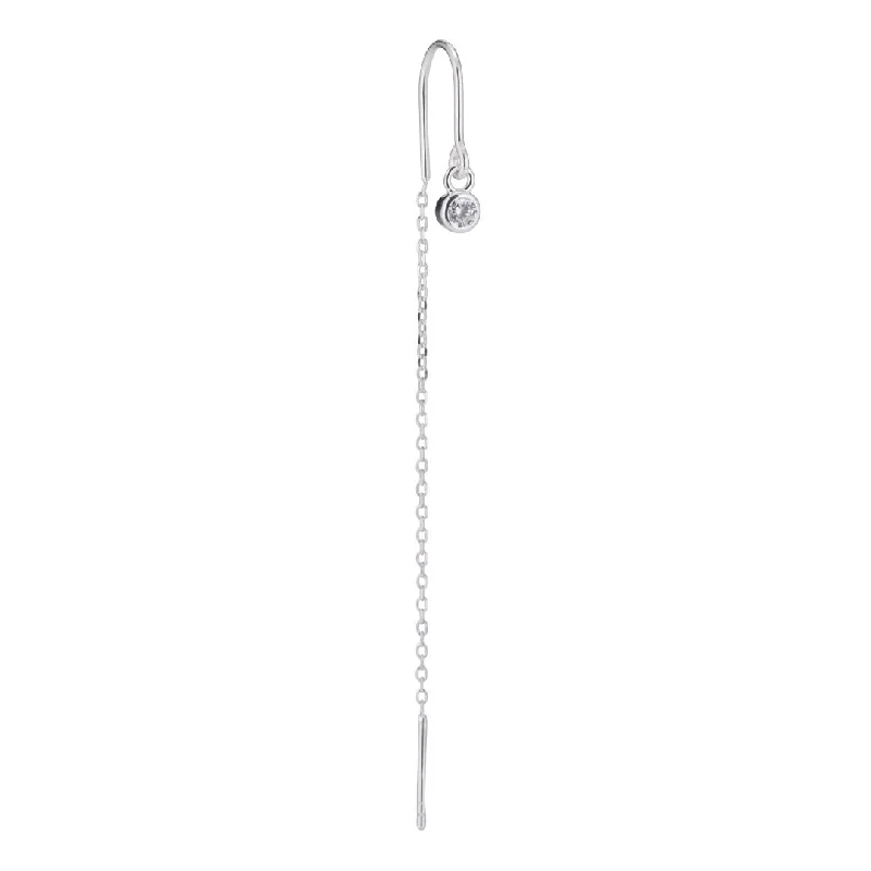 silver lotus flower earrings Crystal Hook Threader Silver Earring w. White Zirconia