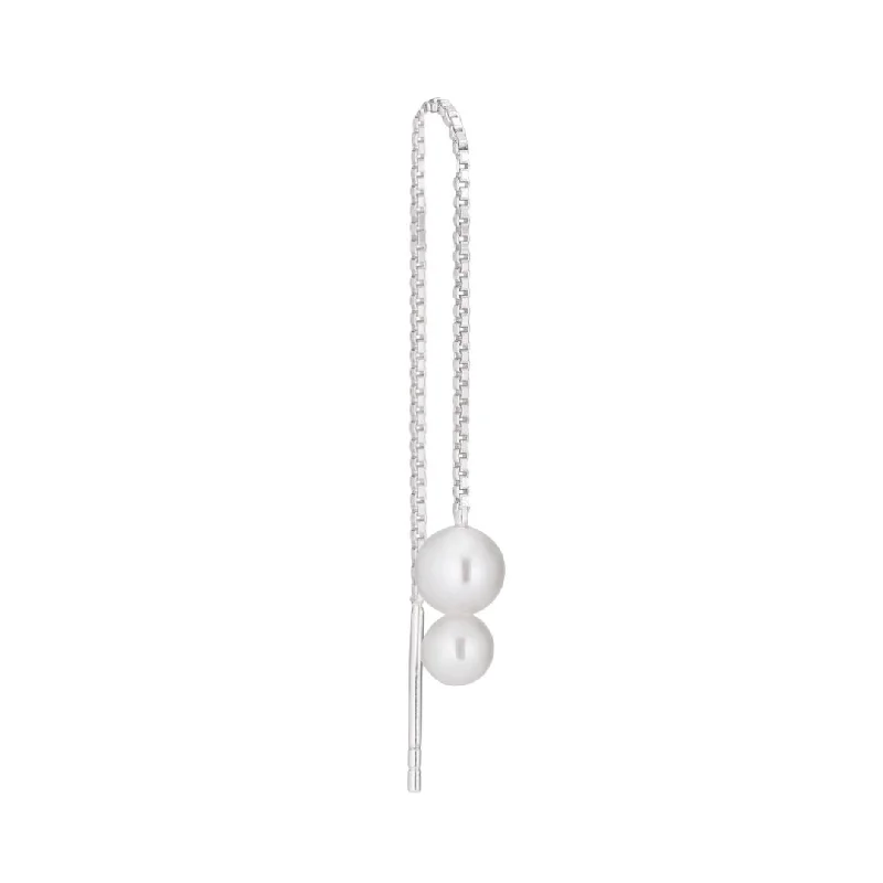 Deux Threader Silver Earring w. White Pearls