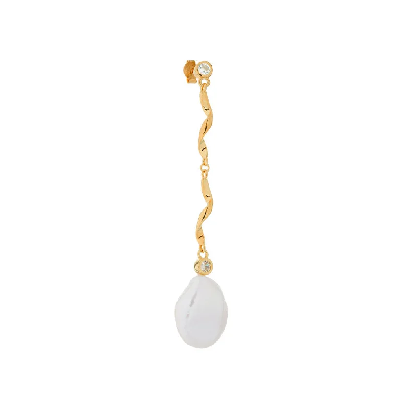 Rayon 18K Gold Plated Stud w. White Pearl & Zirconia