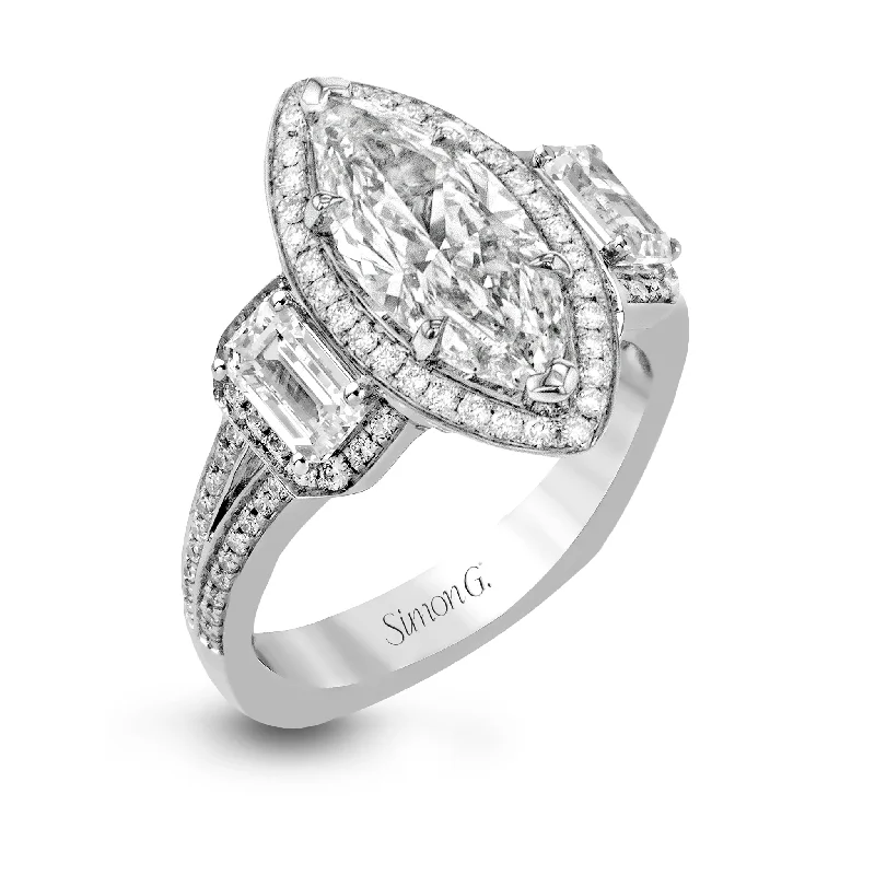 Marquise-Cut Three-Stone Halo Engagement Ring In 18k Gold With Diamonds