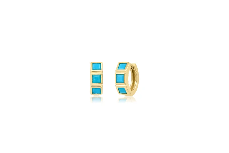 layered gold coin pendant necklace Turquoise Princess Huggie Earrings