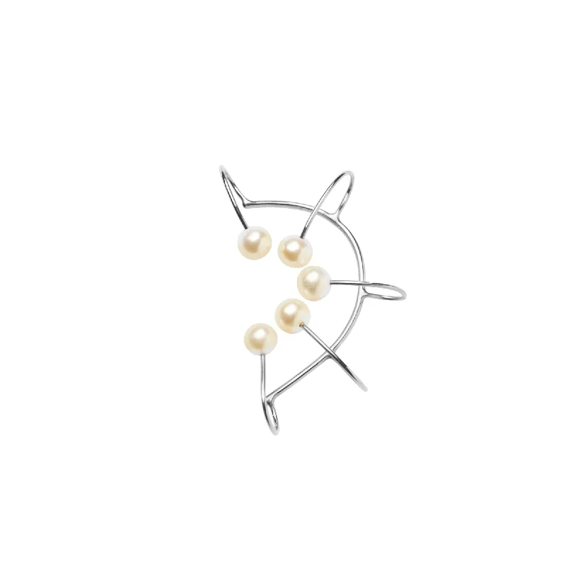 classic diamond hoop earrings Iris concha Silver Ear Clip w. 5 Pearls