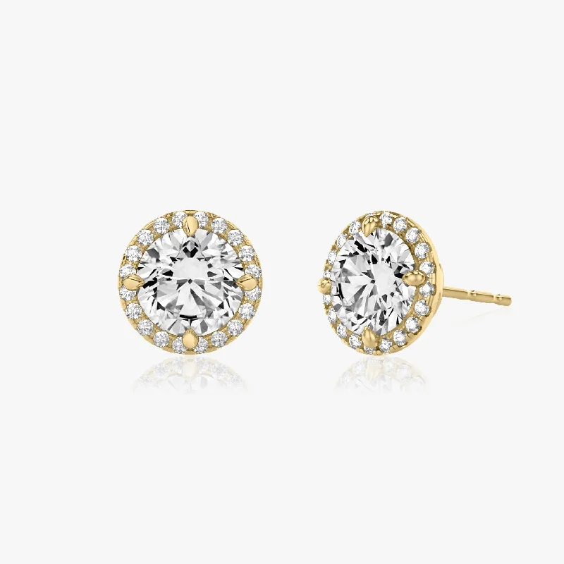 Brilliant Round Halo 14K Gold Studs w. Lab-Grown Diamonds