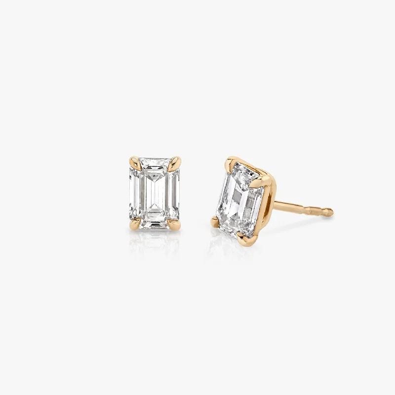 Solitaire Emerald 14K Rosegold Studs w. Lab-Grown Diamonds