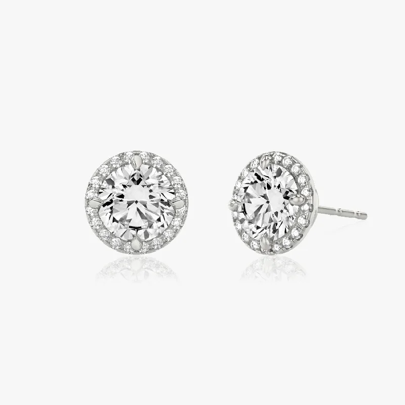 Brilliant Round Halo 14K Whitegold Studs w. Lab-Grown Diamonds