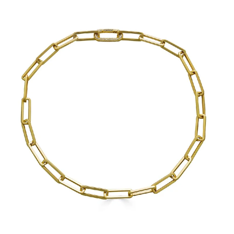 wedding anniversary diamond ring Matte Gold Chunky Rectangle Paperclip Necklace