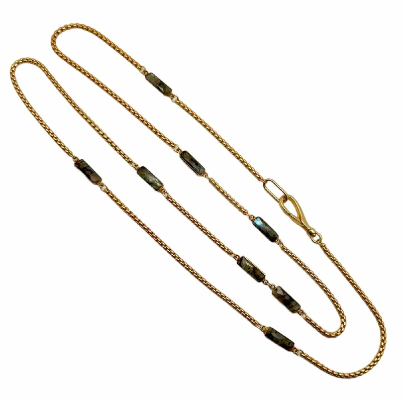 simple crystal pendant necklace Labradorite Baguette Long Necklace