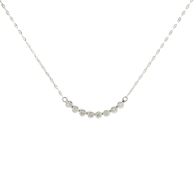 14 Karat White Gold Bezel Set Diamond Smile Necklace