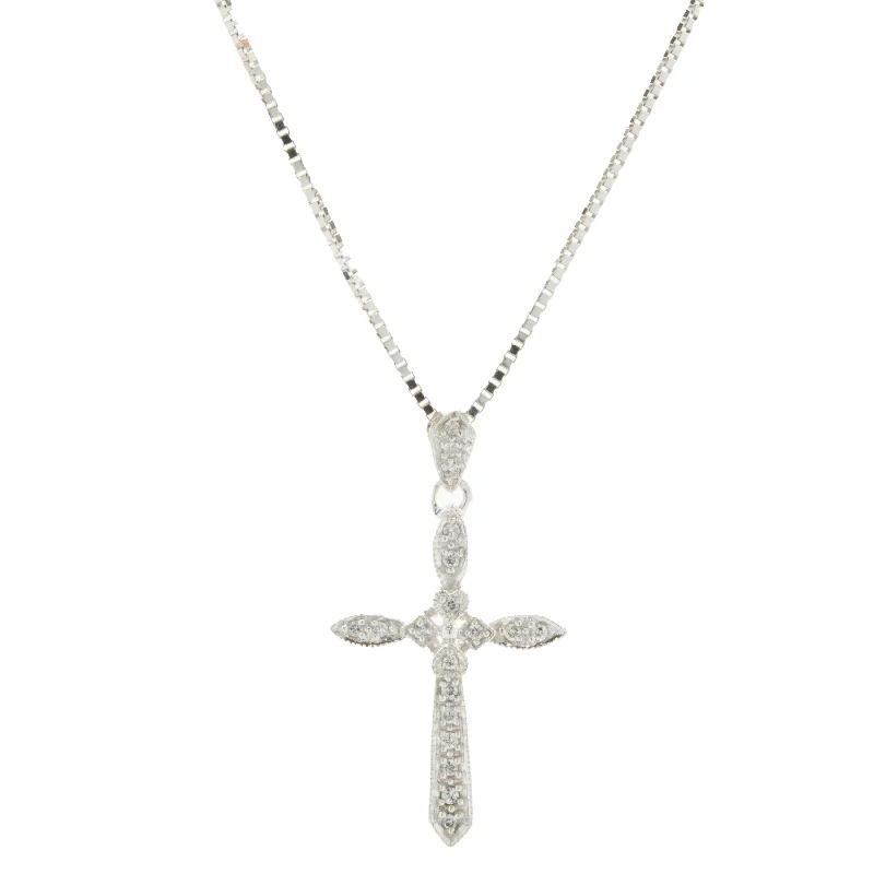 silver rope chain men 14 Karat White Gold Diamond Cross Necklace