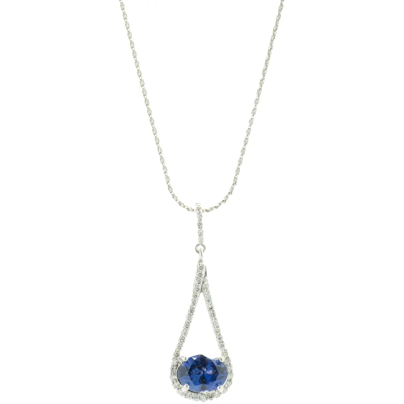crystal drop earrings elegant 14 Karat White Gold Oval Sapphire and Diamond Loop Necklace crystal drop earrings elegant 14 Karat White Gold Oval Sapphire and Diamond Loop Necklace