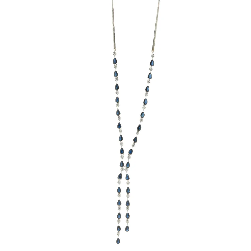bold statement ring chunky 14 Karat White Gold Pear Shape Sapphire and Diamond Lariat Necklace bold statement ring chunky 14 Karat White Gold Pear Shape Sapphire and Diamond Lariat Necklace