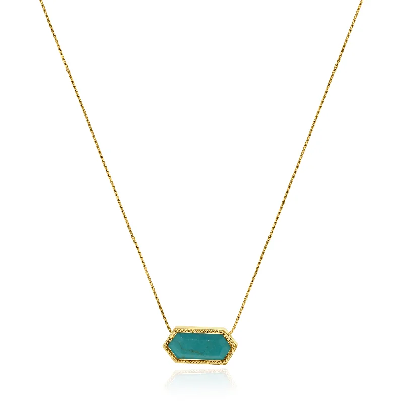 hammered gold signet ring 14 Karat Yellow Gold Hexagon Turquoise Necklace