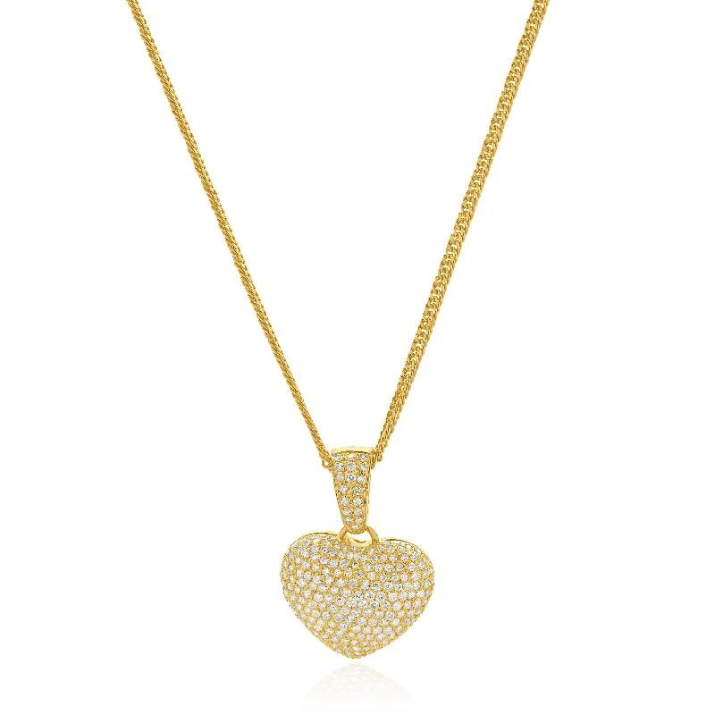braided gold chain bracelet 18 Karat Yellow Gold Pave Diamond Puffed Heart Necklace braided gold chain bracelet 18 Karat Yellow Gold Pave Diamond Puffed Heart Necklace