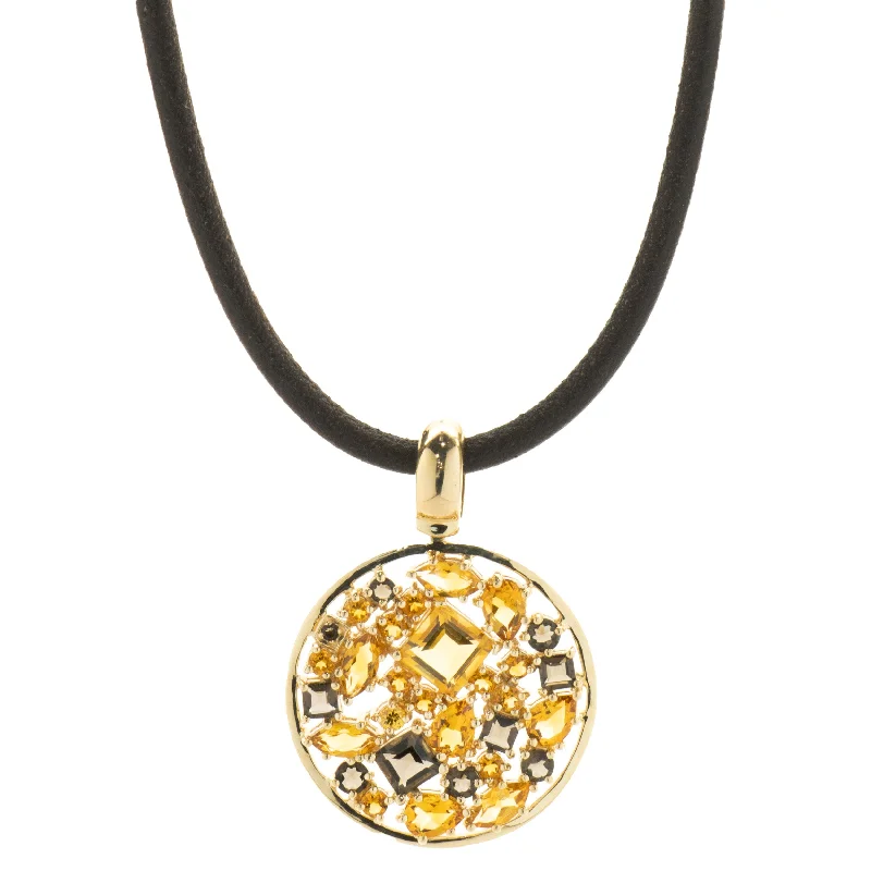 14 Karat Yellow Gold Smoky Topaz and Citrine Cutout Disc Necklace