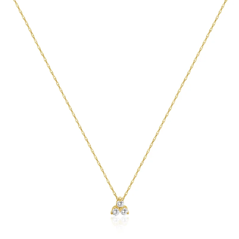 dainty feather charm necklace 14 Karat Yellow Gold Three Diamond Triangle Necklace