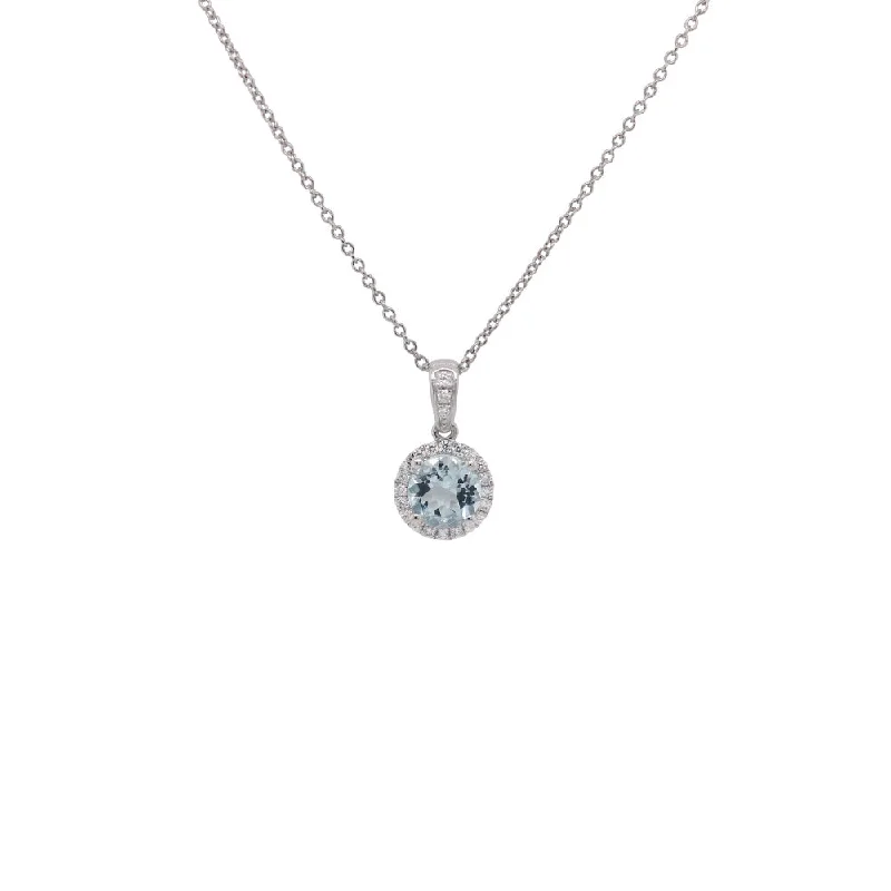 handcrafted turquoise necklace 14k White Aquamarine & Diamond Pendant D.10tw 18"
