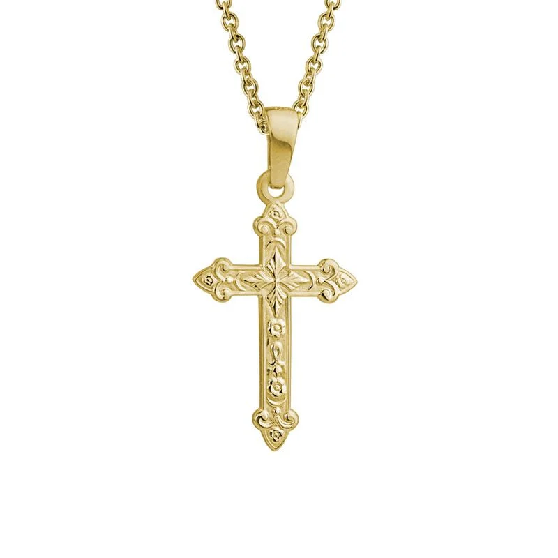 thin gold wedding band women 14k Gold Embossed Cross Pendant Necklace