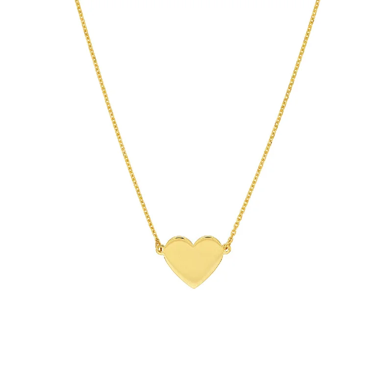 14K Gold Flat Heart Pendant Necklace