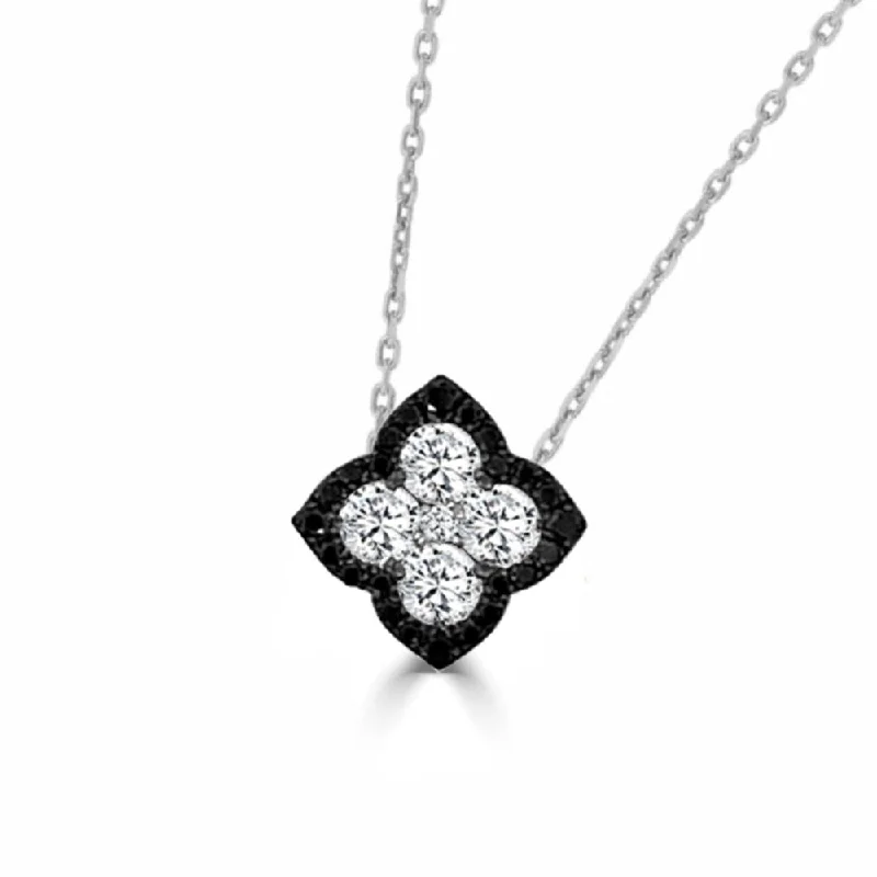 14k Gold Fleur D'Amour Black Diamond Halo Necklace