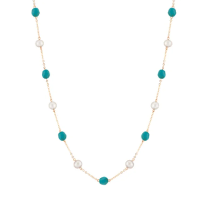 14k Gold Freshwater Pearl and Turquoise Necklace