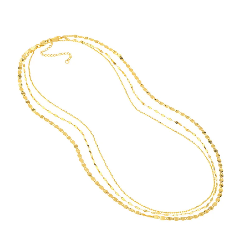 handmade silk thread earrings 14k Gold Triple Strand Necklace