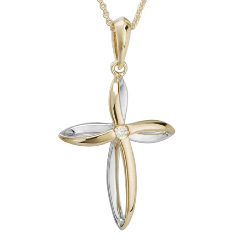 multi-gemstone eternity band 14k Two-Tone Loop Cross Pendant
