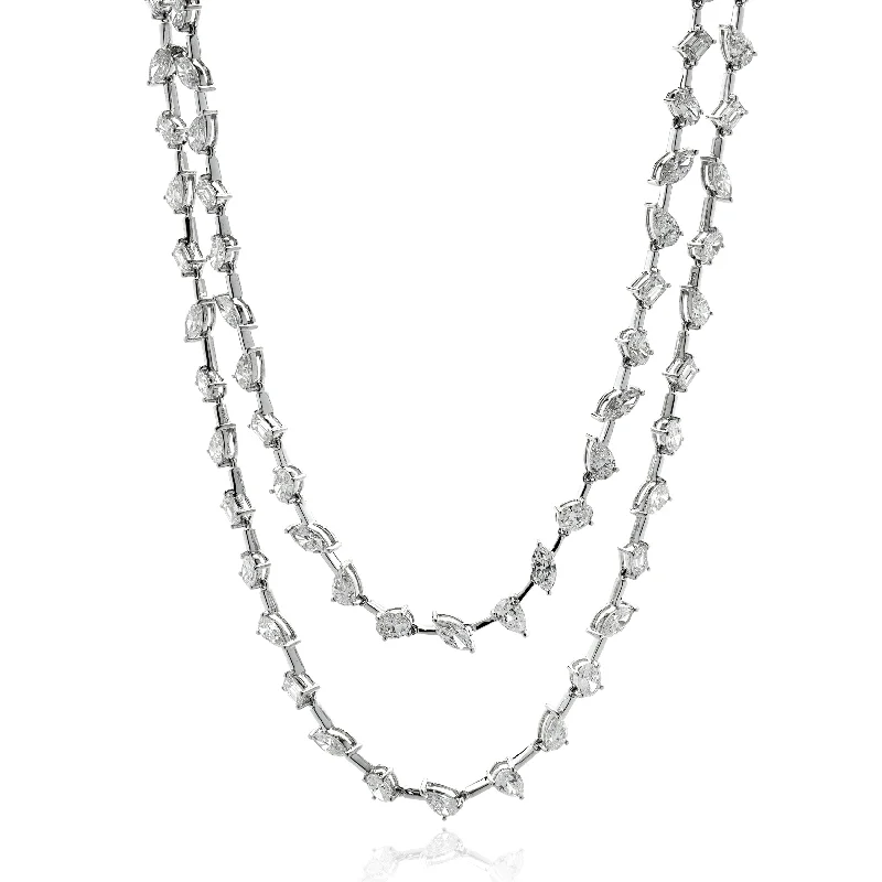 adjustable minimalist wave bracelet 14k White Gold Double Row Multi-Shaped Diamond Necklace adjustable minimalist wave bracelet 14k White Gold Double Row Multi-Shaped Diamond Necklace