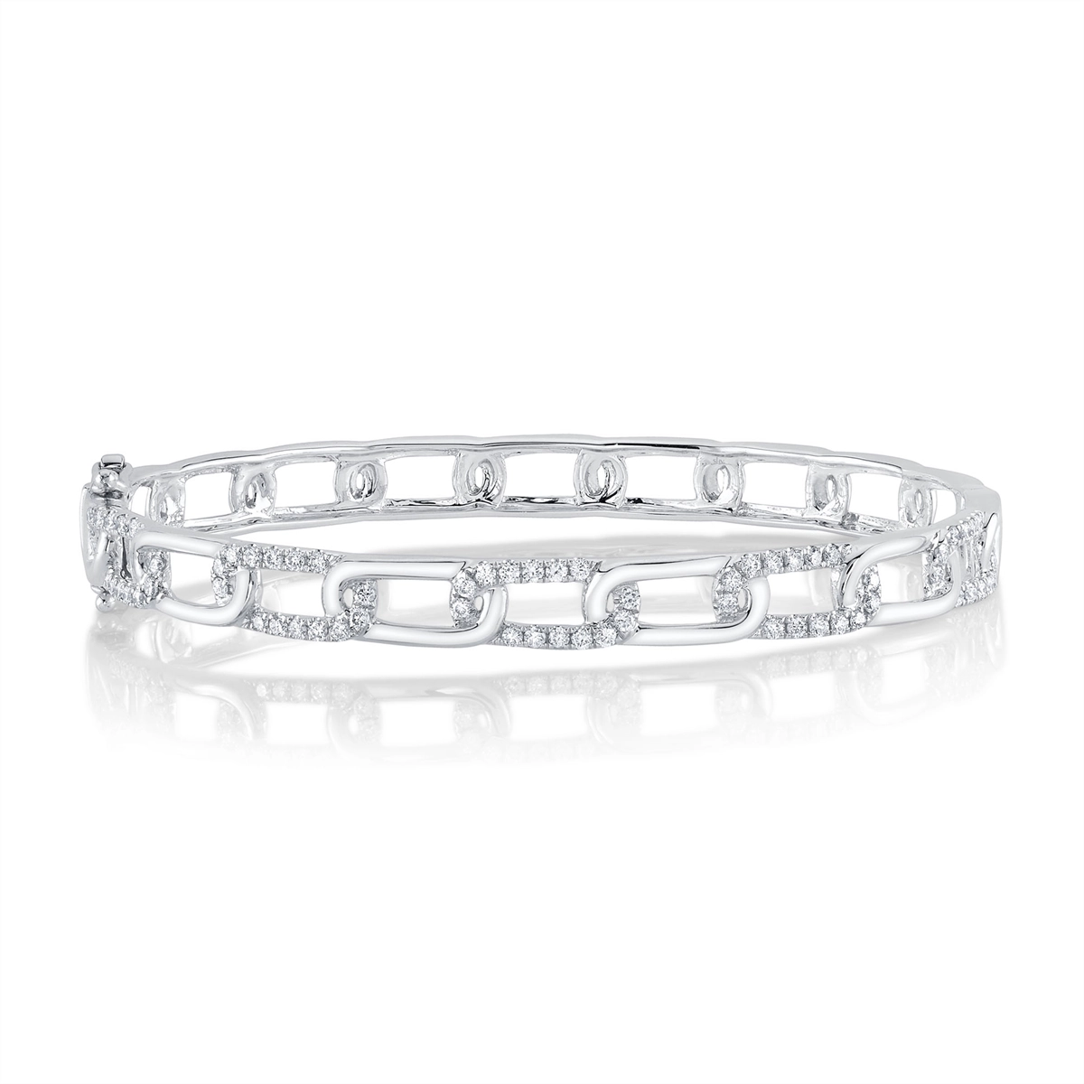 gold-plated figaro chain 14K White Gold Paperclip Link Diamond Bangle Bracelet