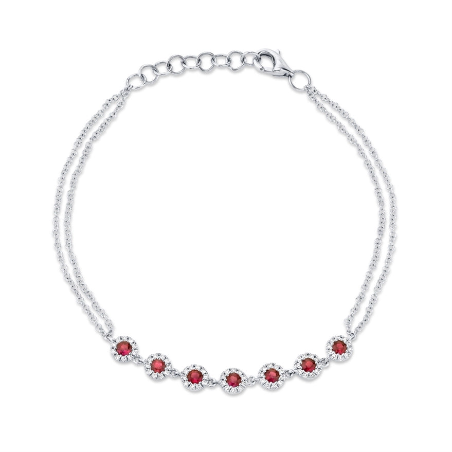 custom nameplate bracelet silver 14K White Gold Ruby & Diamond Chain Bracelet
