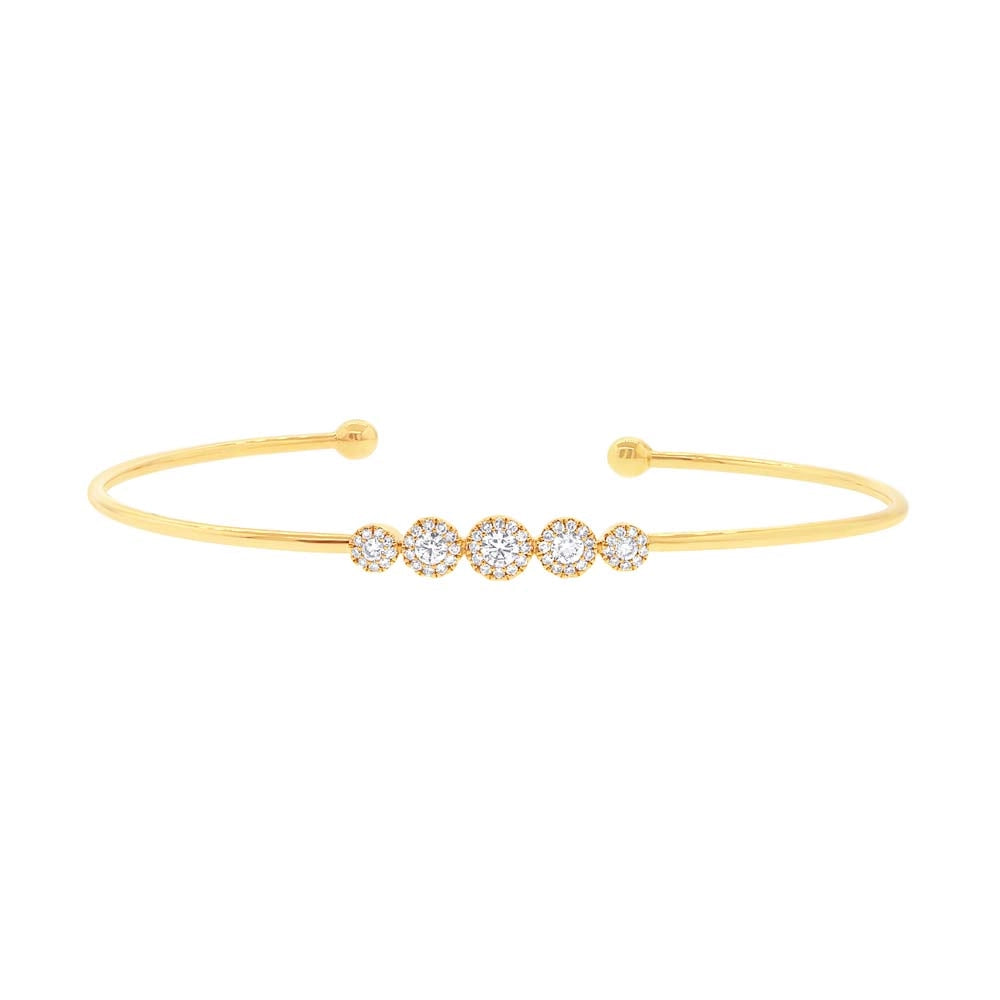 14K Yellow Gold 5-Cluster Diamond Slim Cuff Bracelet