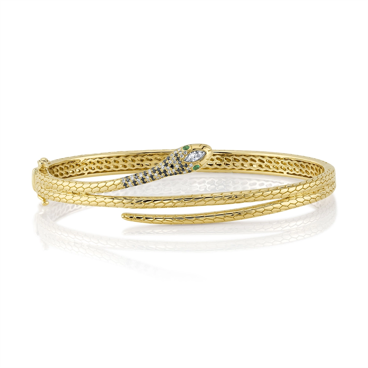 rustic wooden bead bracelet 14K Yellow Gold Diamond and Emerald Snake Bangle Bracelet