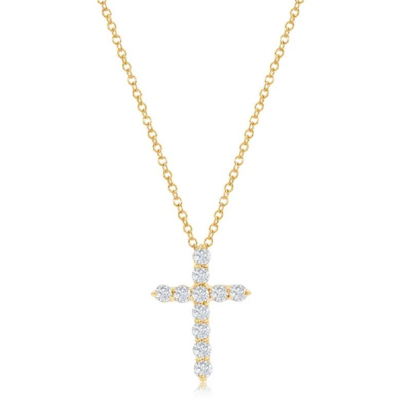 real tiger’s eye bead bracelet 14k Yellow Gold Diamond Cross Pendant Shared Prong