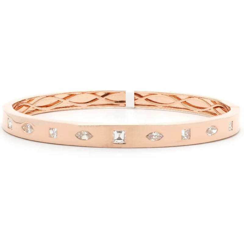 18 Karat Rose Gold Asscher and Marquise Cut Diamond Bangle Bracelet