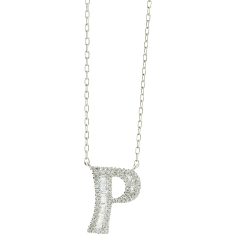 18 Karat White Gold Mosaic Set Diamond Initial P Necklace