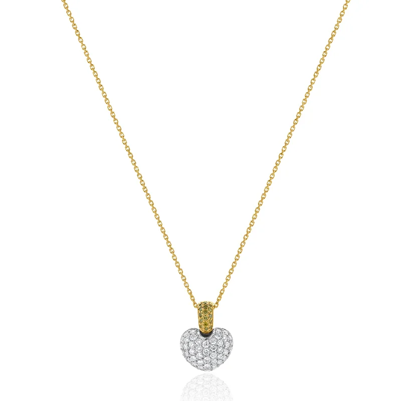 delicate marquise diamond band 18 Karat White & Yellow Gold Fancy Yellow and White Diamond Puffed Heart Necklace