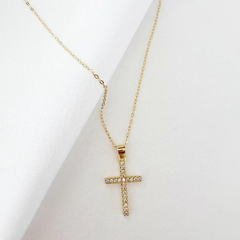 rose quartz bracelet healing Cross Religious Cz Necklace Gold Filled