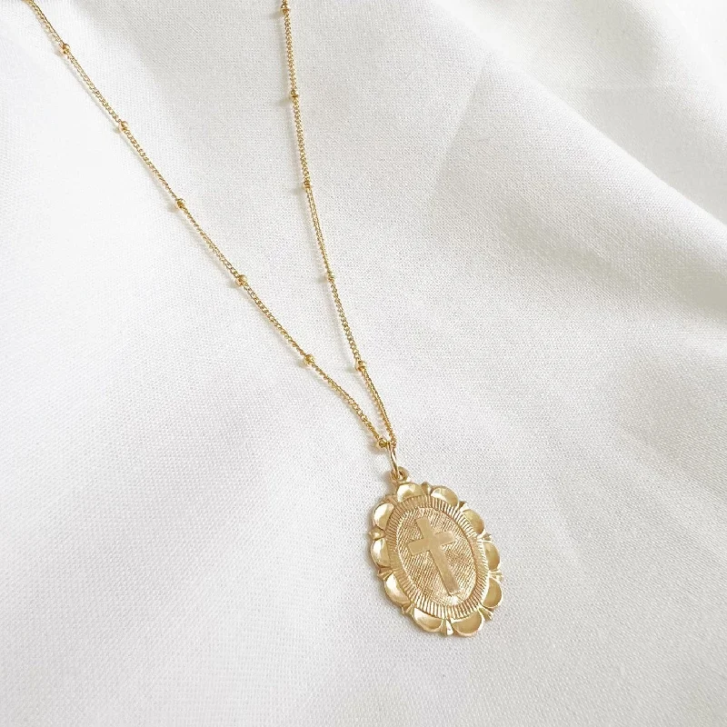 infinity necklace with birthstones Cross Medallion  Necklace Gold Filled