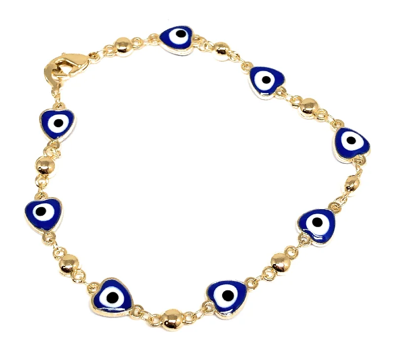 Gold Plated BLUE Evil Eye Bracelet 8.5 inch