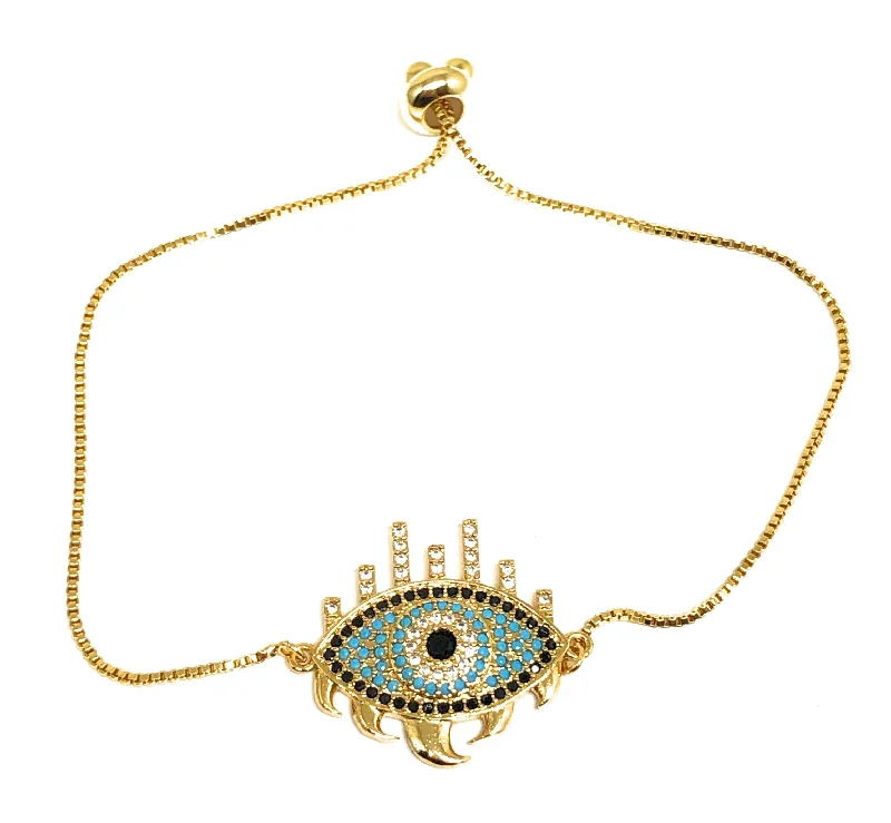 Gold Plated Colorful Evil Eye Adjustable Bracelet 9 inch