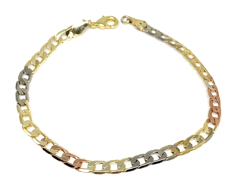 Gold Plated Tri-Color Cuban Link Bracelet 8” 5mm Width Esclava