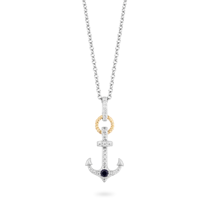 Hallmark Fine Jewelry Anchor Pendant in Sterling Silver and 14K Yellow Gold with Created Sapphire and Diamonds