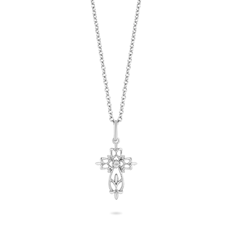 Hallmark Fine Jewelry Art Nouveau Lace Cross Pendant in Sterling Silver with Diamonds