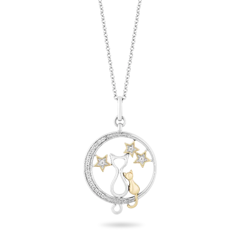 Hallmark Fine Jewelry Cosmic Cat Medallion in Sterling Silver & 14K Yellow Gold with Diamonds