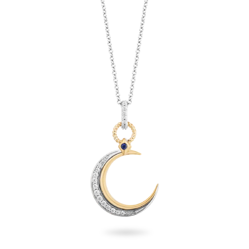 Hallmark Fine Jewelry Crescent Moon Pendant in Sterling Silver & 14K Yellow Gold with Diamonds & Created Blue Sapphire